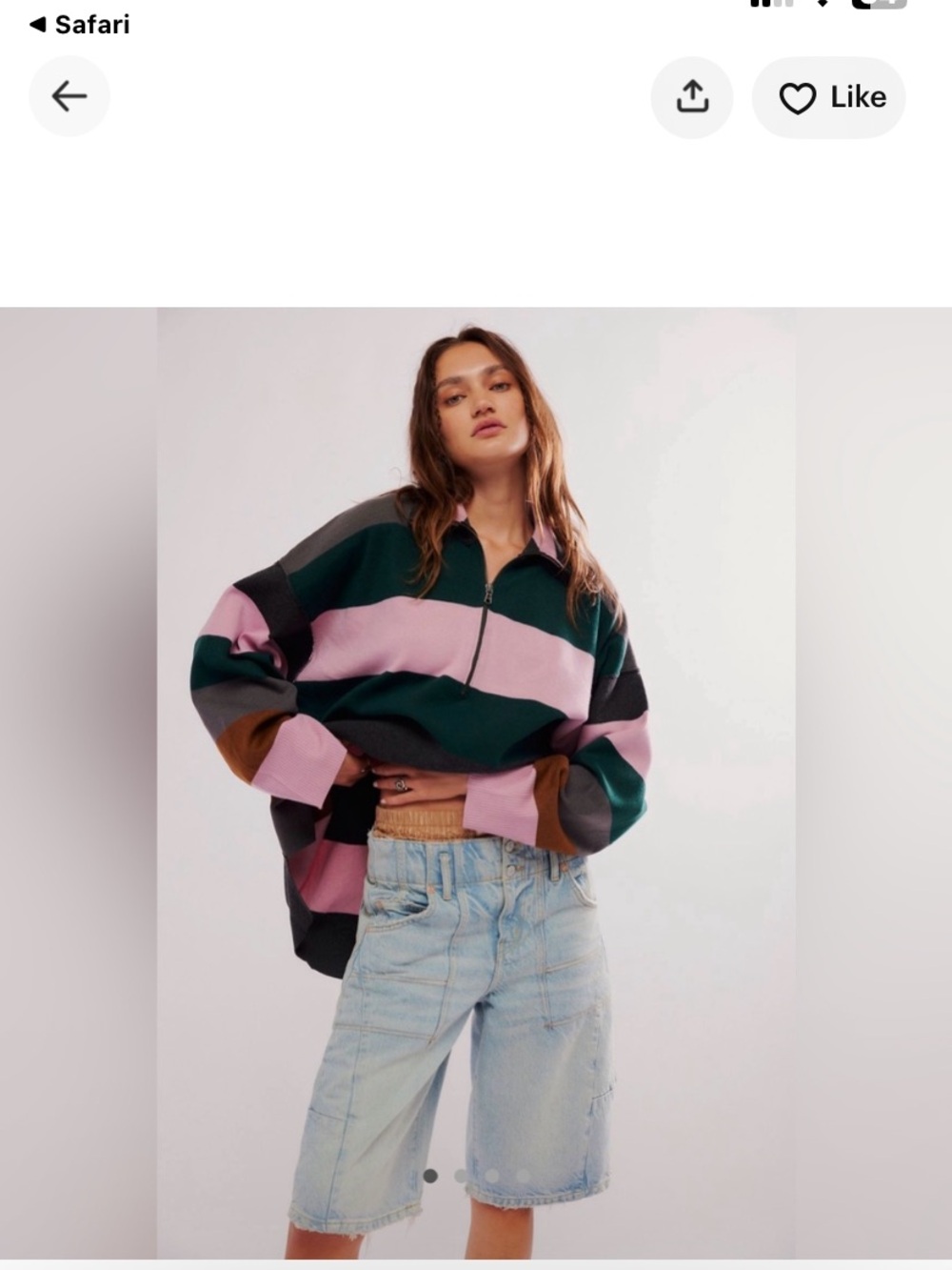 Free People Coastal Stripe Oversized Half-Zip Rugby Pullover XS